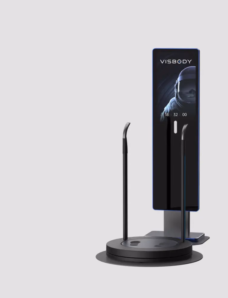 Visbody M60 mit Bildschirmsäule, Haltegriffen und großem Drehteller